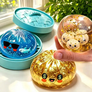 Glitter Shark Dumpling Squishy Toy with Steamer, Soft Slow Rising Sensory Fidget Squeeze Toy