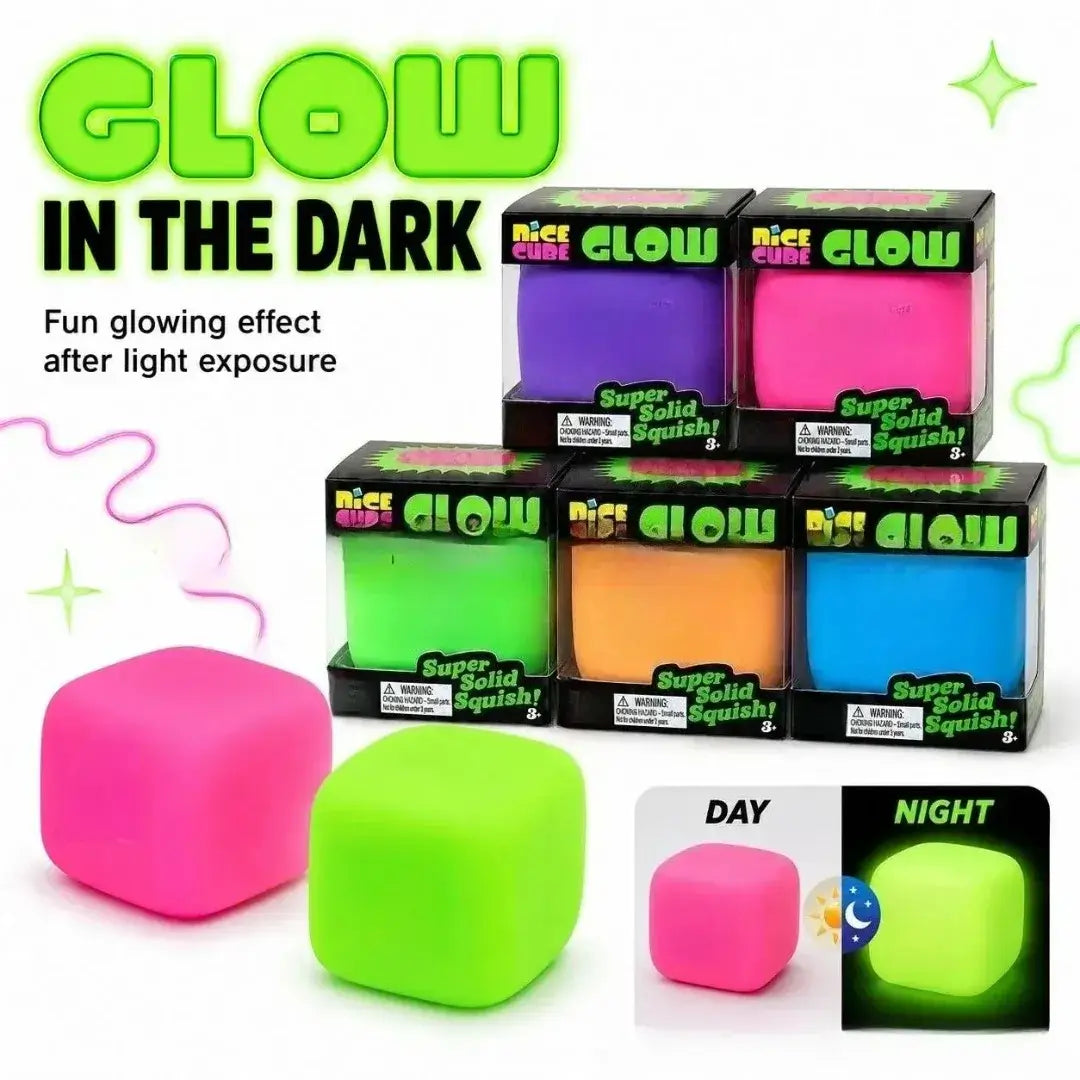 Glow Ice Cube Squishy Fidget Toy, Slow Rising Maltose Sensory Stress Relief Squeeze Ball