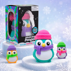Glow in the Dark Arctic Penguin Crunchy Squishy Fidget Toy, Sensory Stress Relief Squeeze