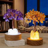 Glowing Crystal Money Tree with LED Base for Wealth Luck, Natural Stone Feng Shui Desktop Ornament, Gift for Birthday