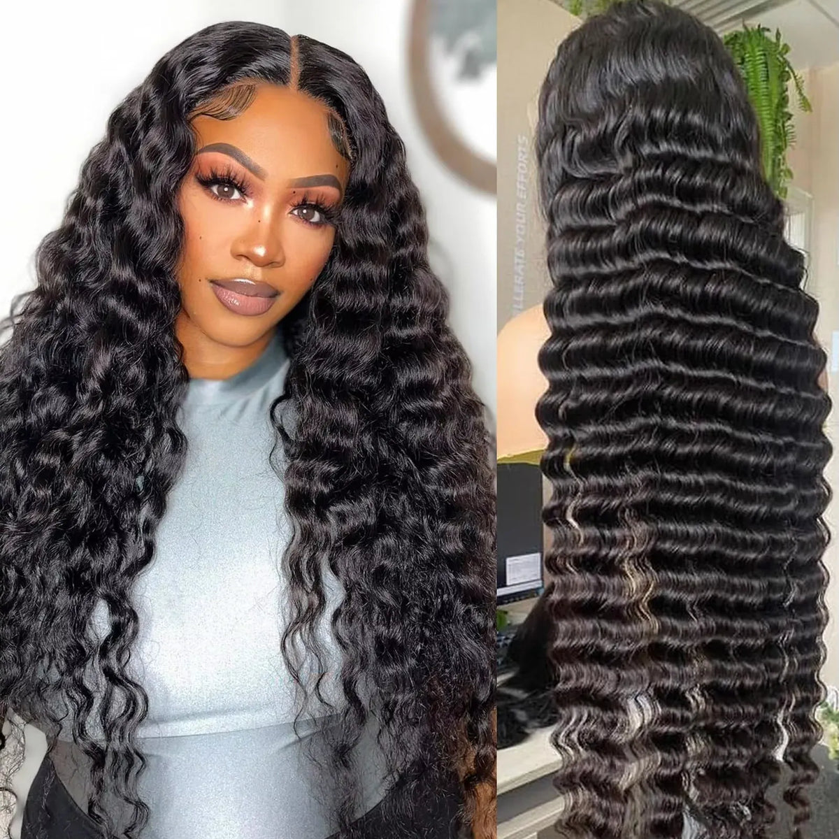 Glueless 13x6 HD loose deep wave frontal human hair wig for women by HSF Marketplace