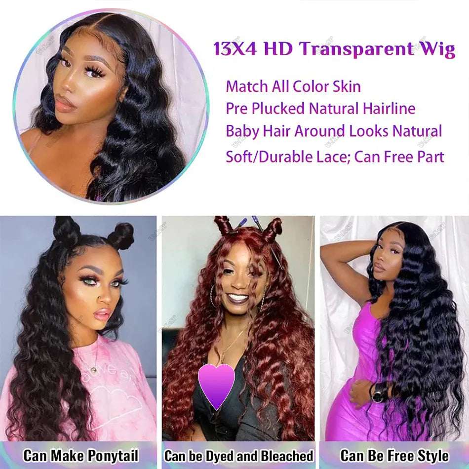 HSF Marketplace glueless 13x6 HD loose deep wave frontal human hair wig for women