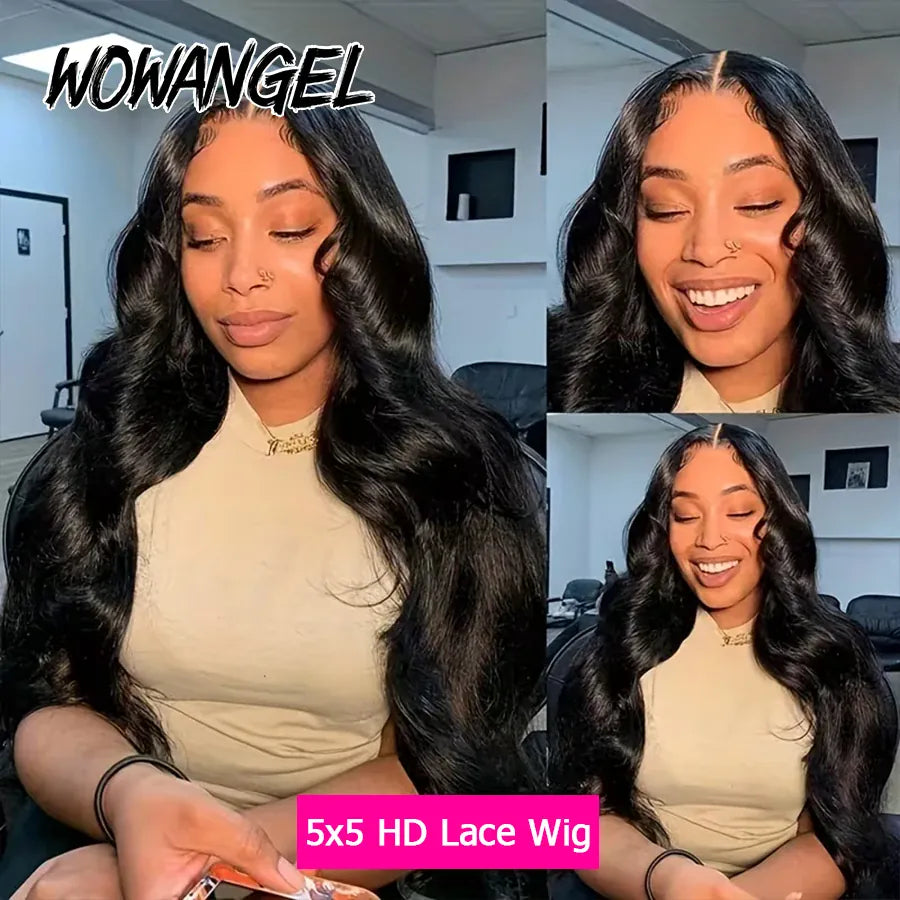 Glueless Body Wave Human Hair Wig, 5x5 HD Lace Closure, 250% Density, Pre-Plucked Wear & Go