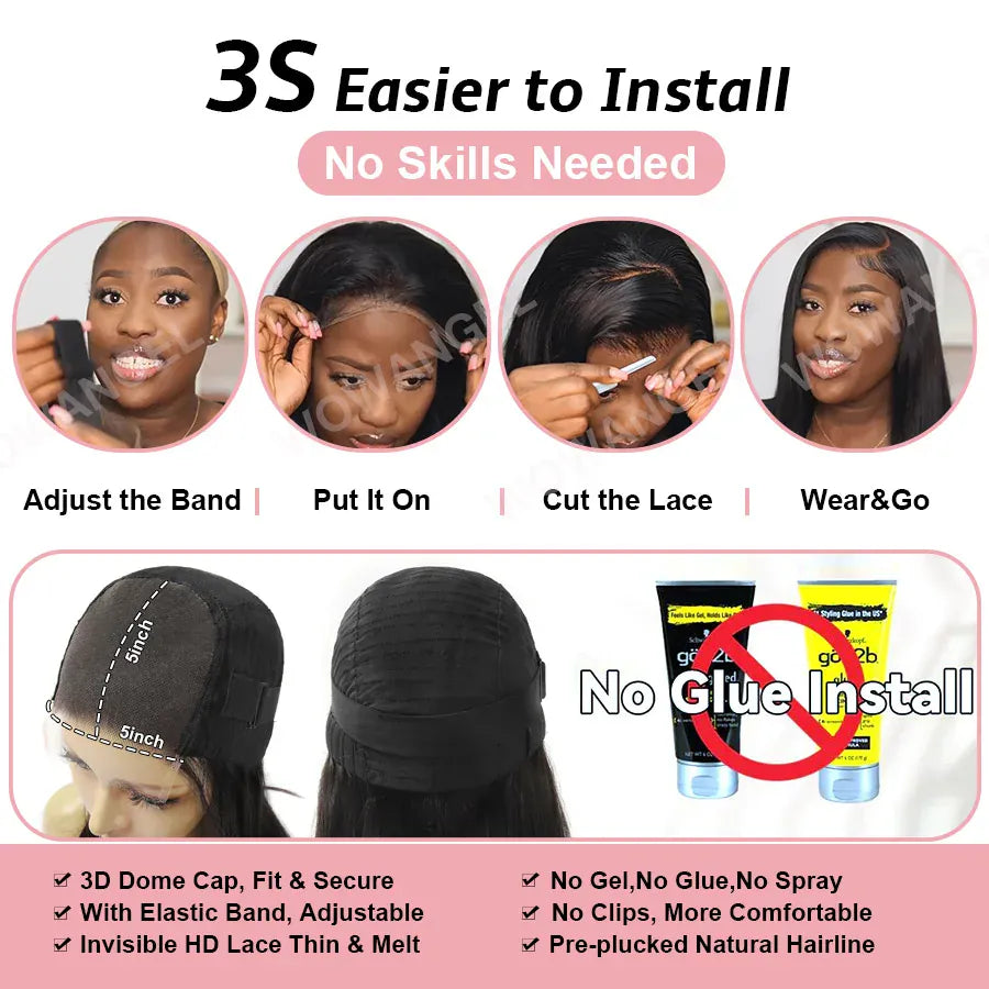 Glueless Body Wave Human Hair Wig, 5x5 HD Lace Closure, 250% Density, Pre-Plucked Wear & Go