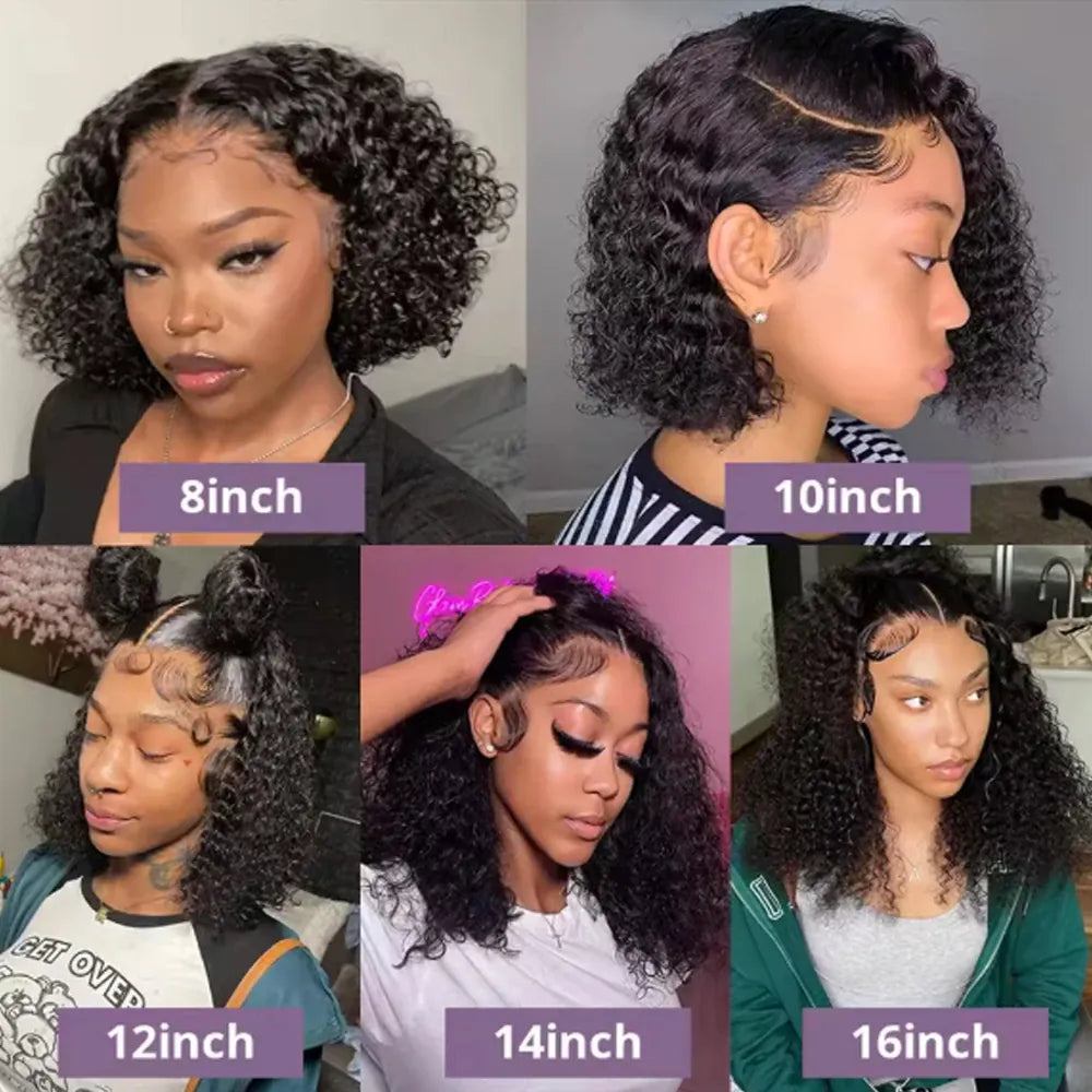 Glueless Kinky Curly Bob Wigs Malaysian Human Hair Wig 13x4 HD Lace Frontal Wigs Wear and Go Short Deep Curly Bob Wigs of Women