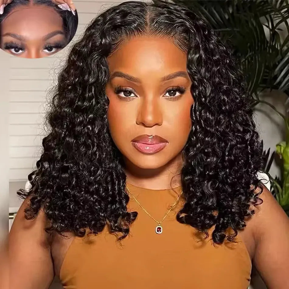 Glueless Kinky Curly Bob Wigs Malaysian Human Hair Wig 13x4 HD Lace Frontal Wigs Wear and Go Short Deep Curly Bob Wigs of Women