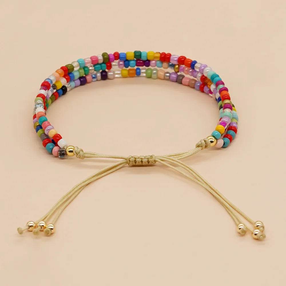 Go2Boho Summer Product Beach Jewelry Miyuki Beaded Bracelet Rainbow Colored Beads Adjustable Rope Surprise Beach Gift for Girls