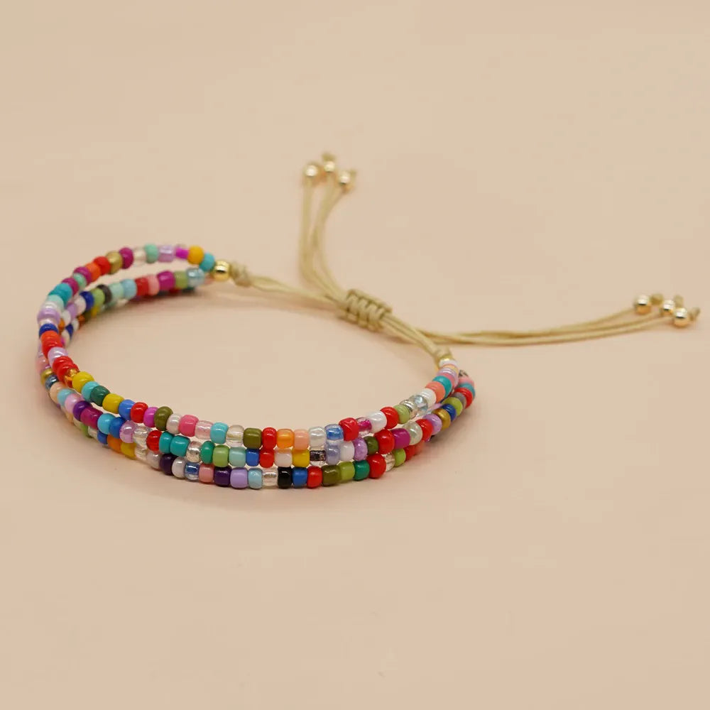 Go2Boho Summer Product Beach Jewelry Miyuki Beaded Bracelet Rainbow Colored Beads Adjustable Rope Surprise Beach Gift for Girls
