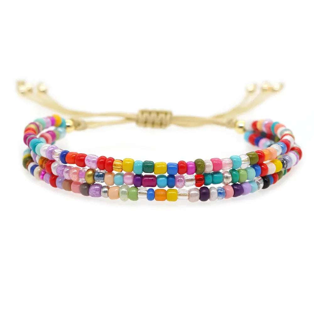 Go2Boho Summer Product Beach Jewelry Miyuki Beaded Bracelet Rainbow Colored Beads Adjustable Rope Surprise Beach Gift for Girls