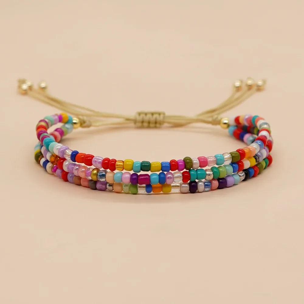 Go2Boho Summer Product Beach Jewelry Miyuki Beaded Bracelet Rainbow Colored Beads Adjustable Rope Surprise Beach Gift for Girls