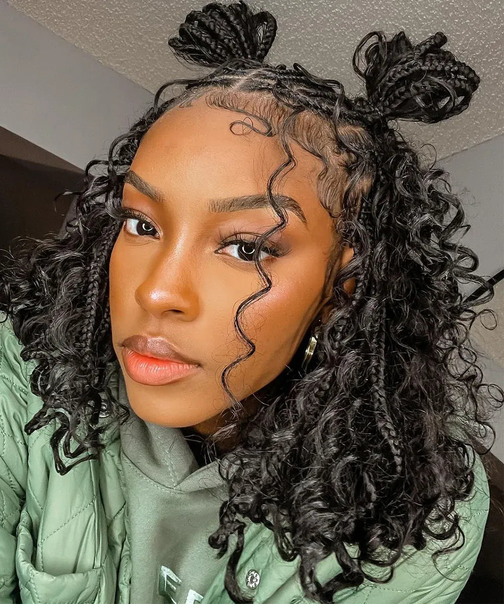 Goddess Box Braids Crochet Hair 10 Inch Pre Looped Boho Crochet Braids with Curly Ends, 8 Packs Synthetic Crochet Hair for Women