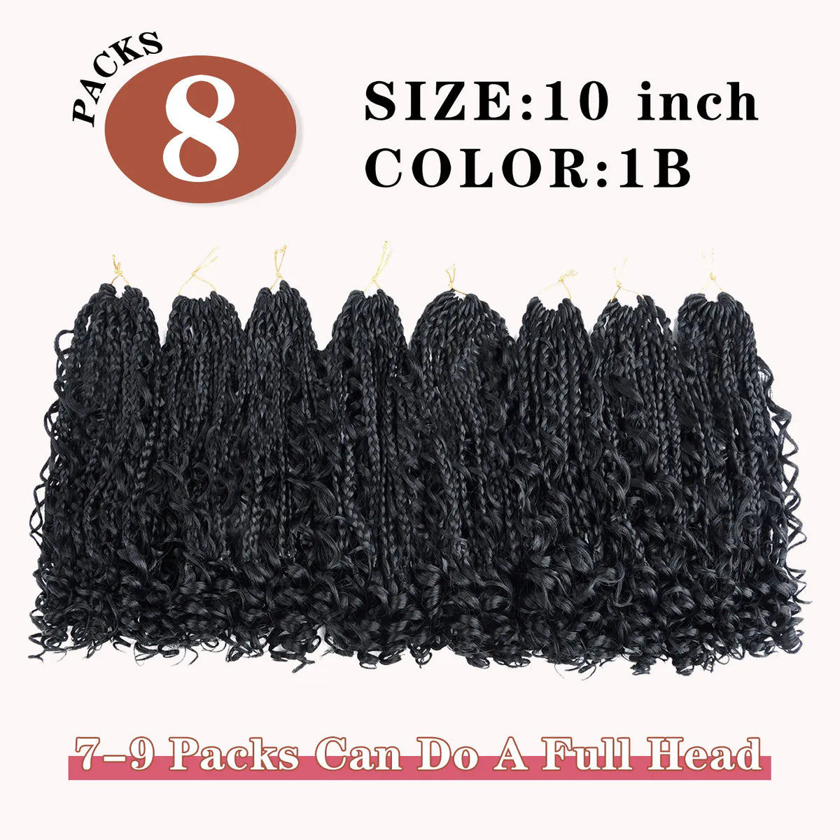 Goddess Box Braids Crochet Hair 10 Inch Pre Looped Boho Crochet Braids with Curly Ends, 8 Packs Synthetic Crochet Hair for Women
