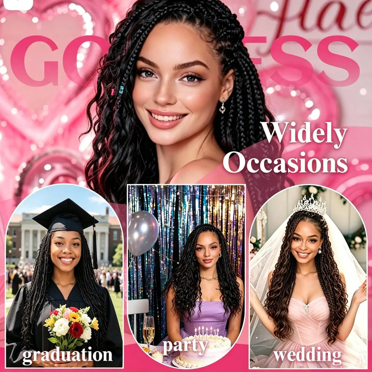 Goddess Box Braids Crochet Hair 18 Inch 8 Packs Pre-looped Boho Box Braids with Curly Ends Lightweight Synthetic Braiding Hair Extensions for Women