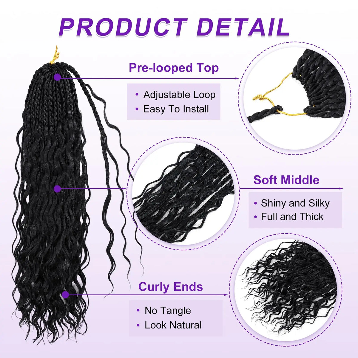 Goddess Box Braids Crochet Hair 18 Inch 8 Packs Pre-looped Boho Box Braids with Curly Ends Lightweight Synthetic Braiding Hair Extensions for Women