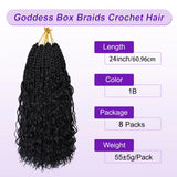 Goddess Box Braids Crochet Hair 18 Inch 8 Packs Pre-looped Boho Box Braids with Curly Ends Lightweight Synthetic Braiding Hair Extensions for Women