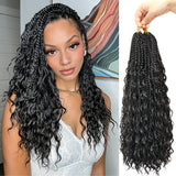 Goddess Box Braids Crochet Hair 18 Inch 8 Packs Pre-looped Boho Box Braids with Curly Ends Lightweight Synthetic Braiding Hair Extensions for Women