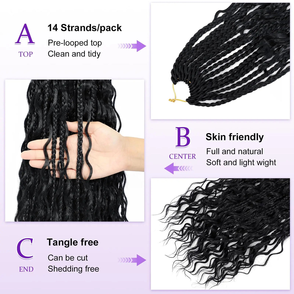 Goddess Box Braids Crochet Hair 18 Inch 8 Packs Pre-looped Boho Box Braids with Curly Ends Lightweight Synthetic Braiding Hair Extensions for Women