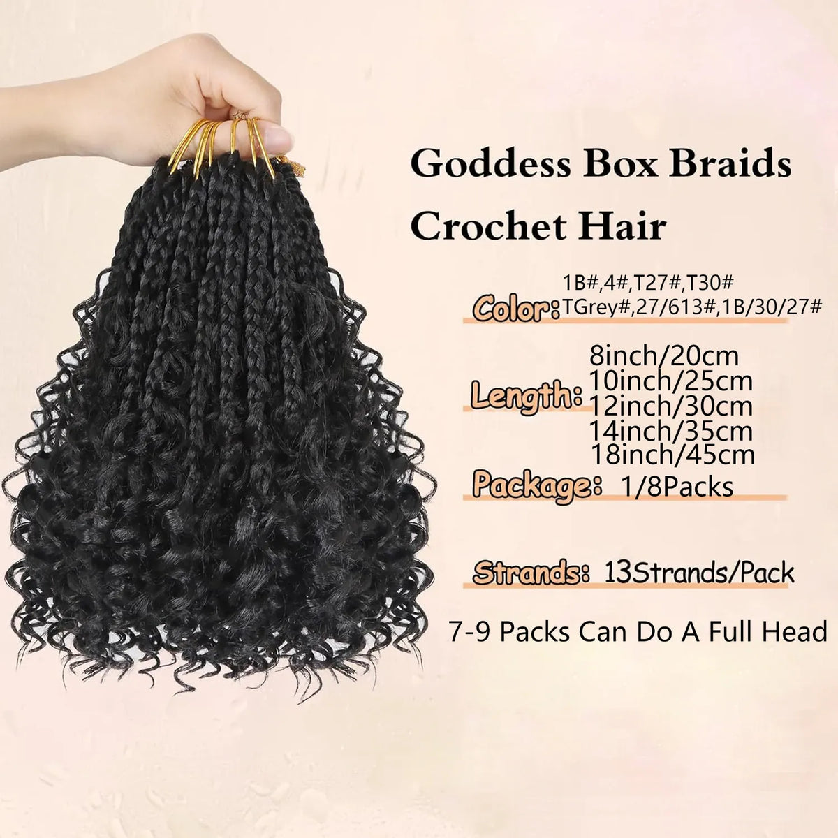 Goddess Box Braids Crochet Hair  8 Inch Pre Looped Boho Crochet Braids with Curly Ends, 8 Packs Synthetic Crochet Hair for Women