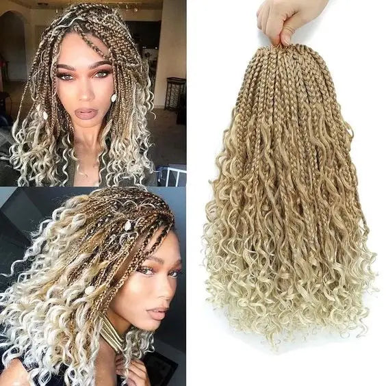 Goddess Box Braids Crochet Hair  8 Inch Pre Looped Boho Crochet Braids with Curly Ends, 8 Packs Synthetic Crochet Hair for Women