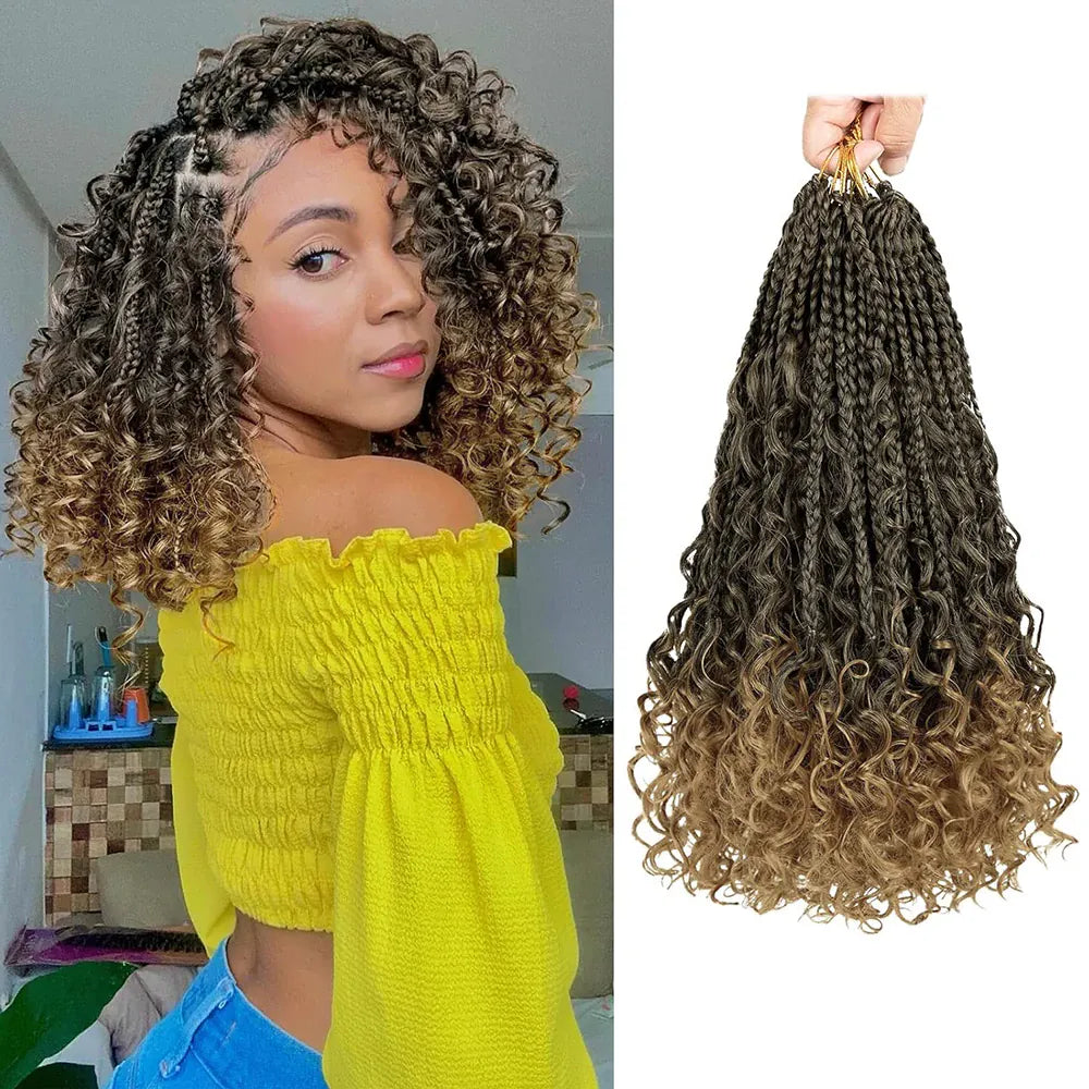 Goddess Box Braids Crochet Hair  8 Inch Pre Looped Boho Crochet Braids with Curly Ends, 8 Packs Synthetic Crochet Hair for Women