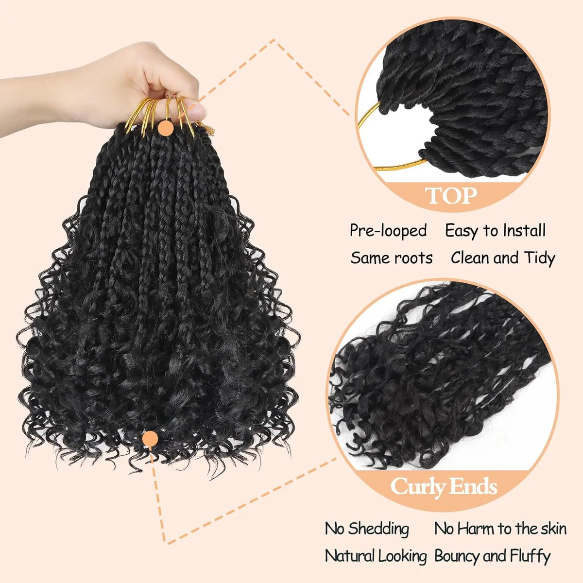 Goddess Box Braids Crochet Hair  8 Inch Pre Looped Boho Crochet Braids with Curly Ends, 8 Packs Synthetic Crochet Hair for Women