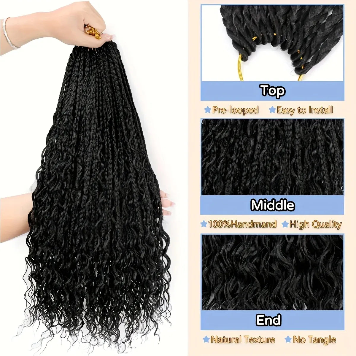 Goddess Box Braids Crochet Hair 8 Packs Crochet Box Braids Curly Ends Boho Box Braid Crochet Hair Prelooped Bohemian Synthetic Crochet Braids Hair for Women