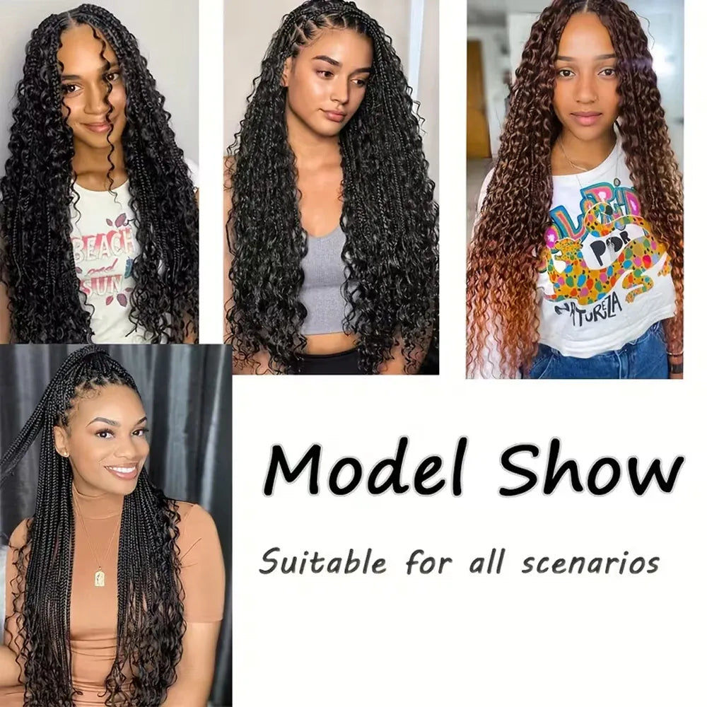 Goddess Box Braids Crochet Hair 8 Packs Crochet Box Braids Curly Ends Boho Box Braid Crochet Hair Prelooped Bohemian Synthetic Crochet Braids Hair for Women