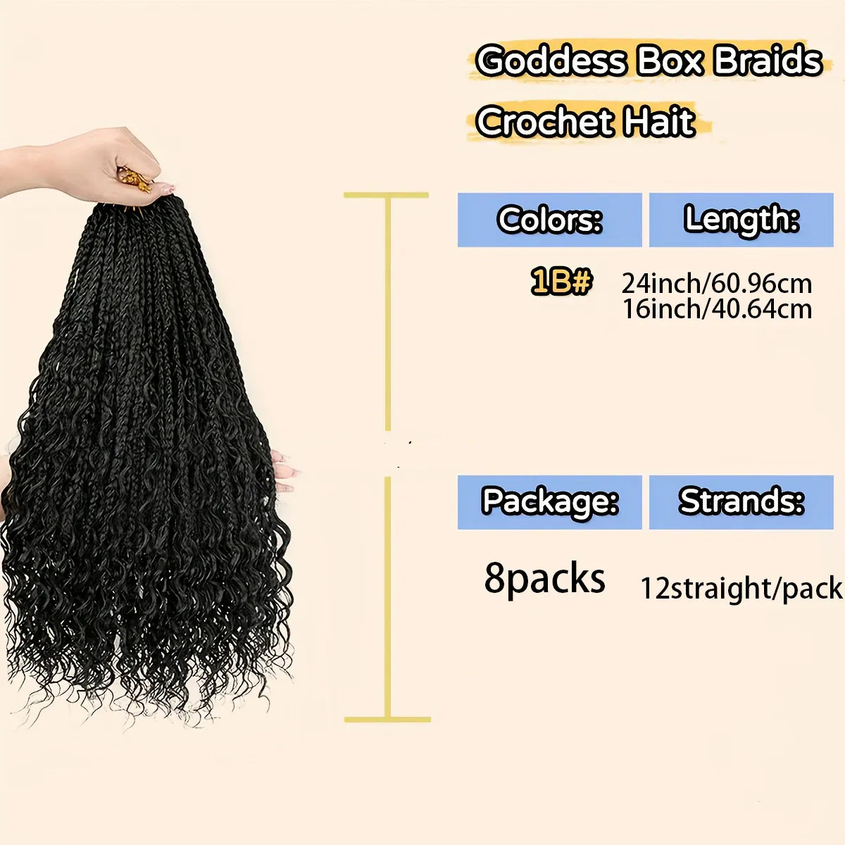 Goddess Box Braids Crochet Hair 8 Packs Crochet Box Braids Curly Ends Boho Box Braid Crochet Hair Prelooped Bohemian Synthetic Crochet Braids Hair for Women