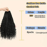 Goddess Box Braids Crochet Hair 8 Packs Crochet Box Braids Curly Ends Boho Box Braid Crochet Hair Prelooped Bohemian Synthetic Crochet Braids Hair for Women