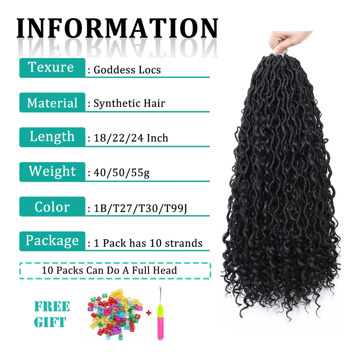 Goddess Faux Locs Crochet Braids Hair with Curly End 1B Synthetic River Locs Braiding Hair Extensions Pre Looped Braid for Women