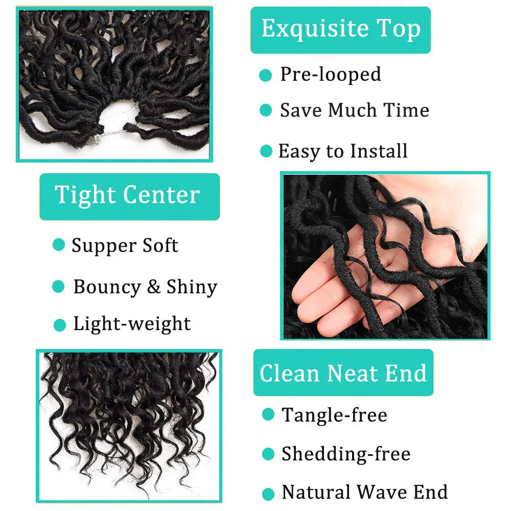 Goddess Faux Locs Crochet Braids Hair with Curly End 1B Synthetic River Locs Braiding Hair Extensions Pre Looped Braid for Women
