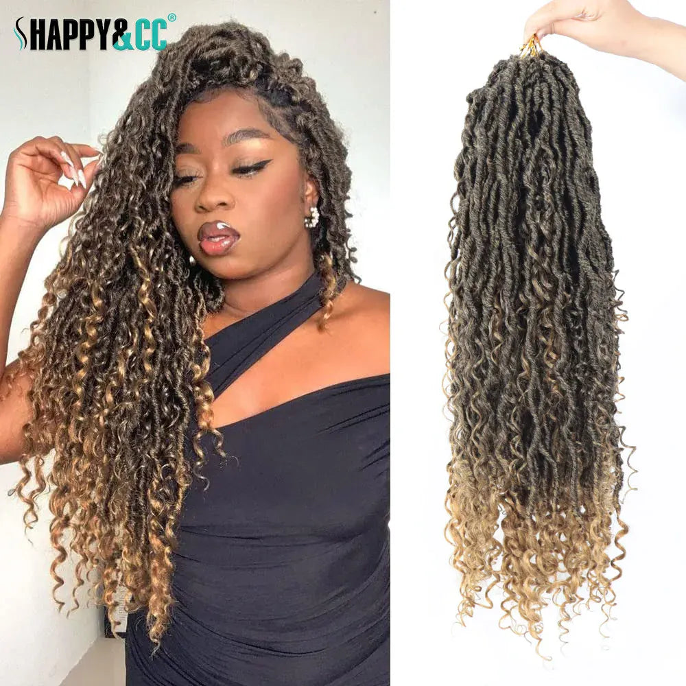 Goddess Faux Locs Crochet Braids Hair with Curly End 1B Synthetic River Locs Braiding Hair Extensions Pre Looped Braid for Women
