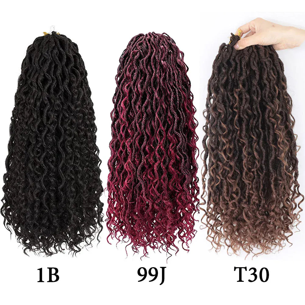 Goddess Faux Locs Crochet Braids Hair with Curly End 1B Synthetic River Locs Braiding Hair Extensions Pre Looped Braid for Women