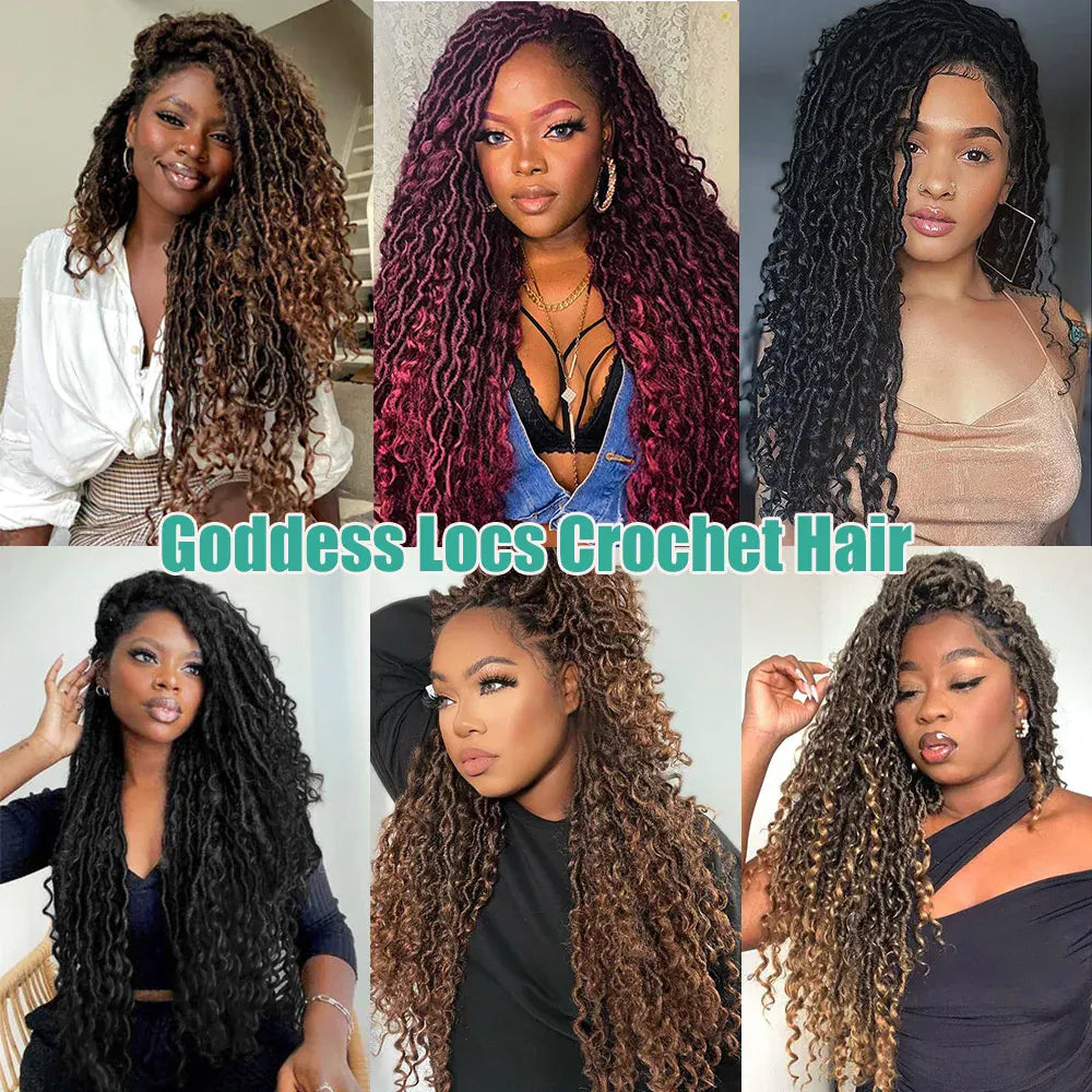 Goddess Faux Locs Crochet Braids Hair with Curly End 1B Synthetic River Locs Braiding Hair Extensions Pre Looped Braid for Women