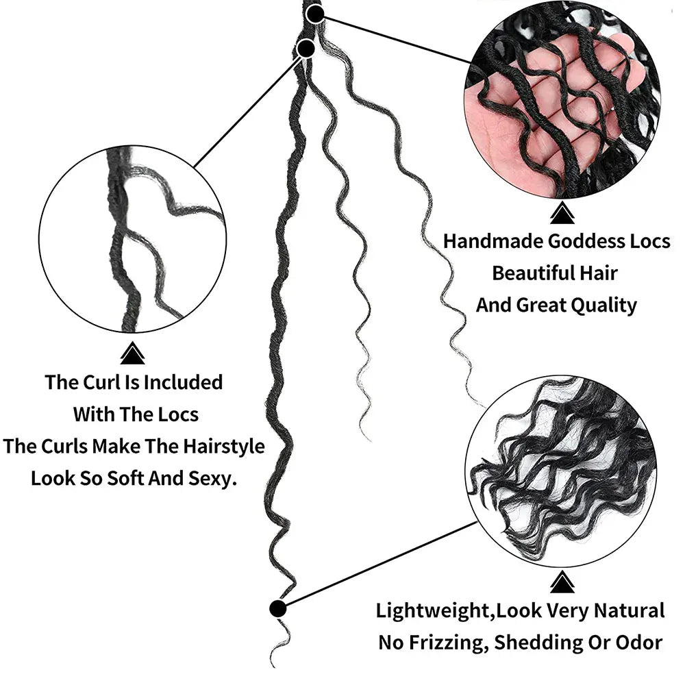 Goddess Faux Locs Crochet Braids Hair with Curly End 1B Synthetic River Locs Braiding Hair Extensions Pre Looped Braid for Women