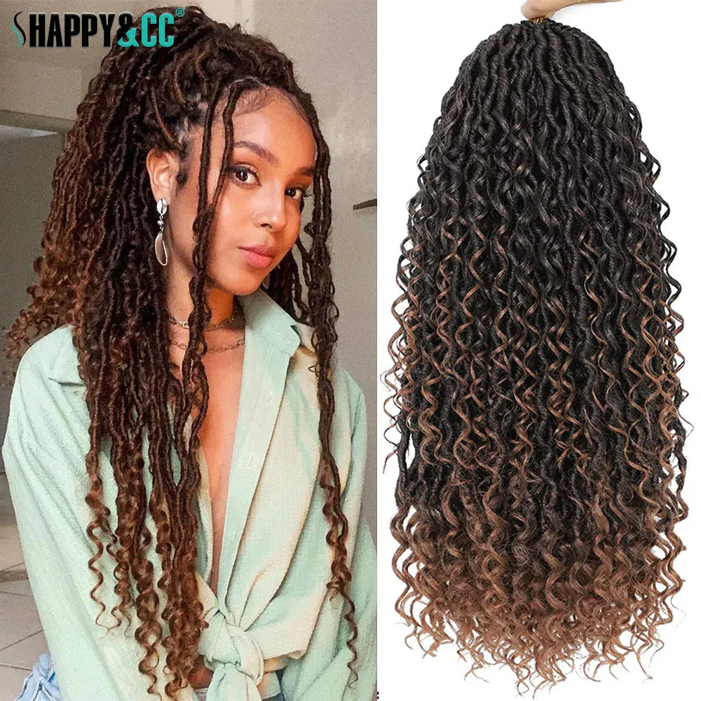 Goddess Faux Locs Crochet Braids Hair with Curly End 1B Synthetic River Locs Braiding Hair Extensions Pre Looped Braid for Women