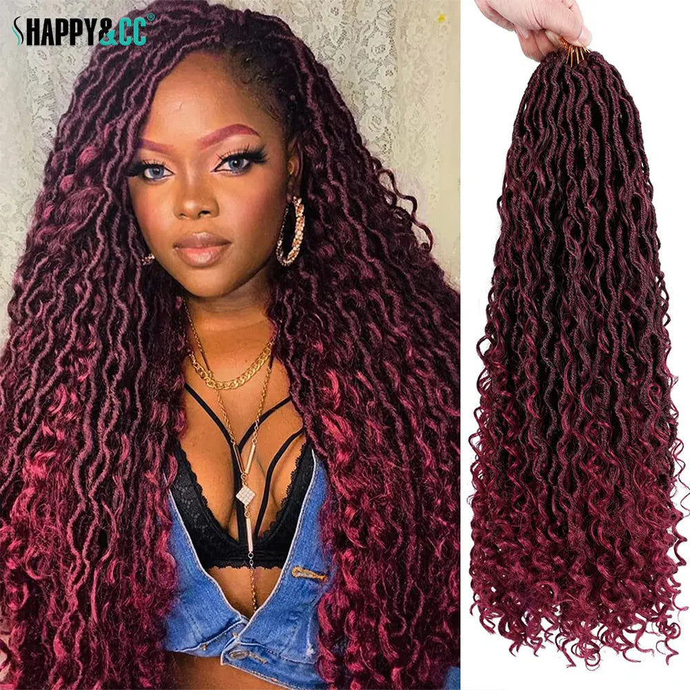 Goddess Faux Locs Crochet Braids Hair with Curly End 1B Synthetic River Locs Braiding Hair Extensions Pre Looped Braid for Women