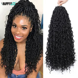 Goddess Faux Locs Crochet Braids Hair with Curly End 1B Synthetic River Locs Braiding Hair Extensions Pre Looped Braid for Women
