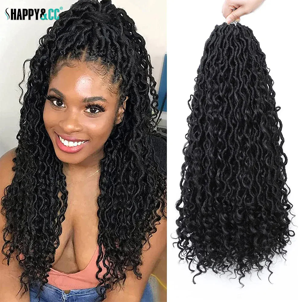 Goddess Faux Locs Crochet Braids Hair with Curly End 1B Synthetic River Locs Braiding Hair Extensions Pre Looped Braid for Women