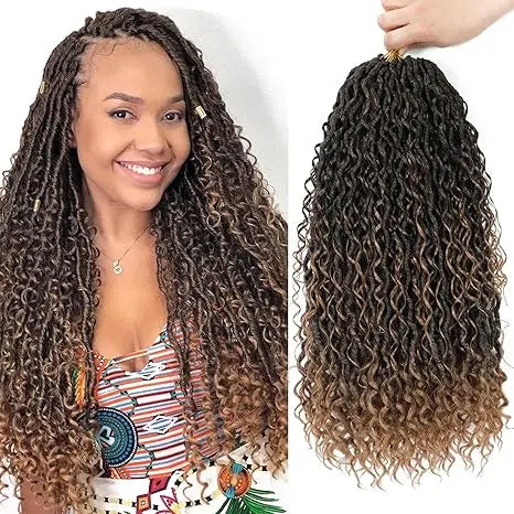 Goddess Locs Synthetic Crochet Hair 24 Inch, 8 Packs Faux Locs Crochet Hair, Boho Style River Locs Hair with Curly Ends