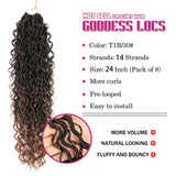 Goddess Locs Synthetic Crochet Hair 24 Inch, 8 Packs Faux Locs Crochet Hair, Boho Style River Locs Hair with Curly Ends