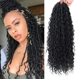 Goddess Locs Synthetic Crochet Hair 24 Inch, 8 Packs Faux Locs Crochet Hair, Boho Style River Locs Hair with Curly Ends