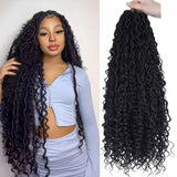 Goddess Locs Synthetic Crochet Hair 24 Inch, 8 Packs Faux Locs Crochet Hair, Boho Style River Locs Hair with Curly Ends