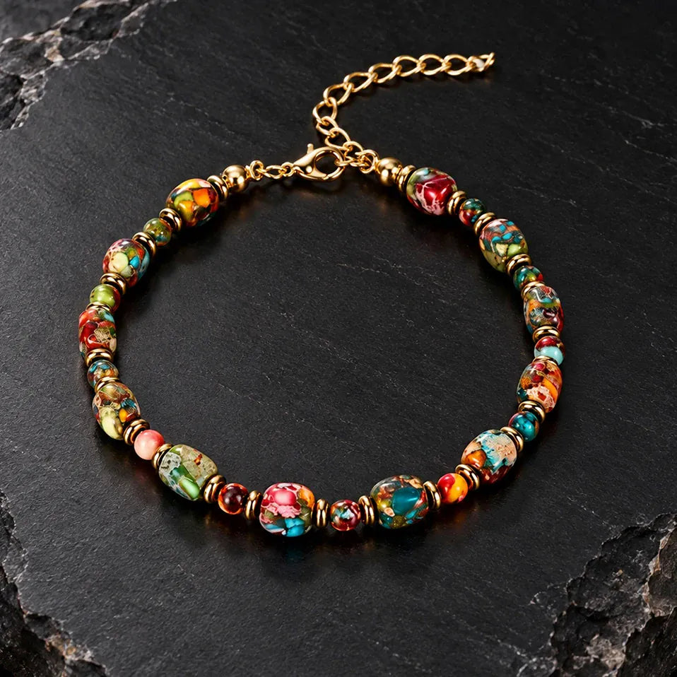 Gorgeous Winter Accessories Black Purple Blue Patterned Stone Amethyst Bracelets for Girlfriend Travel Bracelet Beads