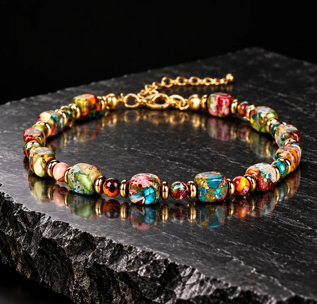 Gorgeous Winter Accessories Black Purple Blue Patterned Stone Amethyst Bracelets for Girlfriend Travel Bracelet Beads