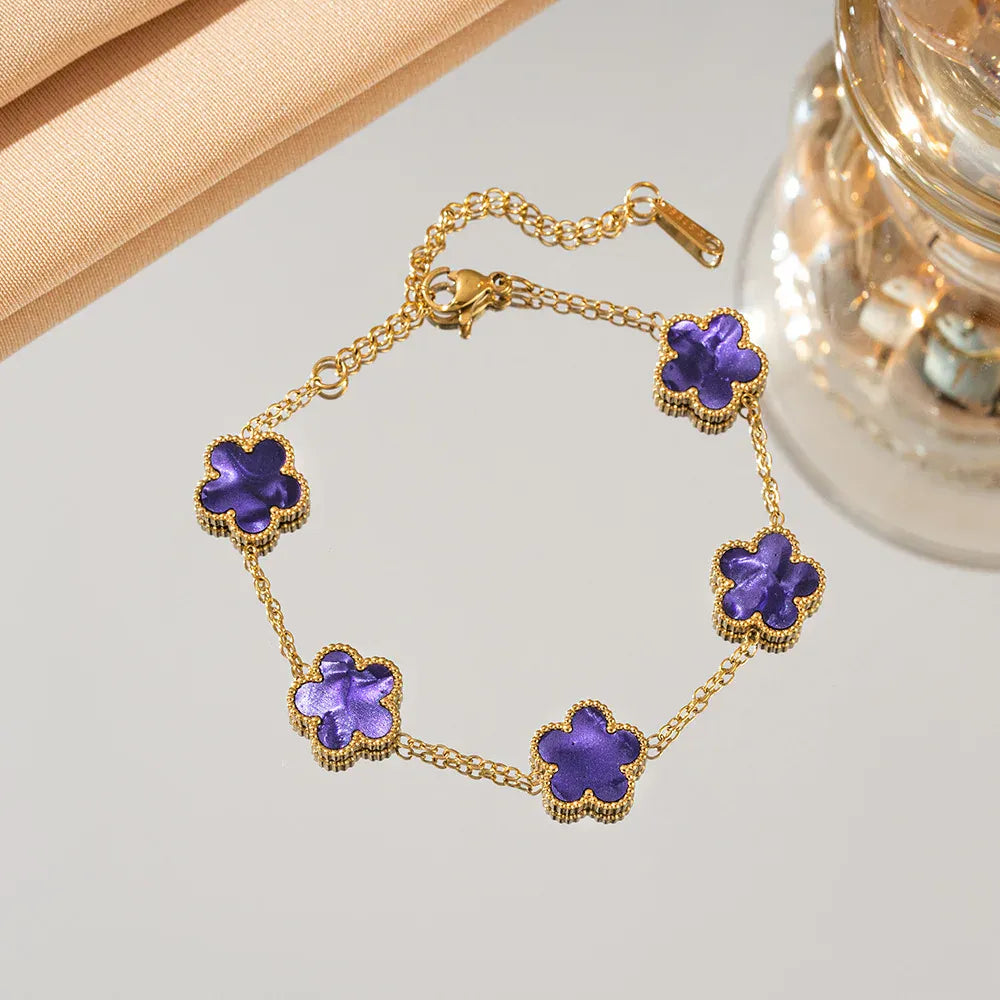 Gradient Color Adjustable Stainless Steel Bracelet for Women Classic Luxury Five Flower Design Fashionable Party Jewelry Gift