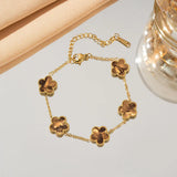 Gradient Color Adjustable Stainless Steel Bracelet for Women Classic Luxury Five Flower Design Fashionable Party Jewelry Gift