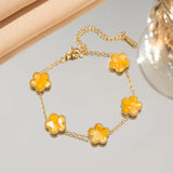 Gradient Color Adjustable Stainless Steel Bracelet for Women Classic Luxury Five Flower Design Fashionable Party Jewelry Gift
