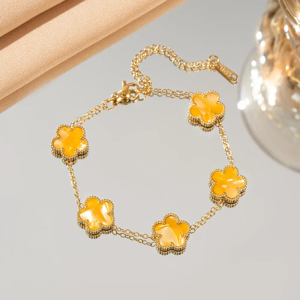 Gradient Color Adjustable Stainless Steel Bracelet for Women Classic Luxury Five Flower Design Fashionable Party Jewelry Gift
