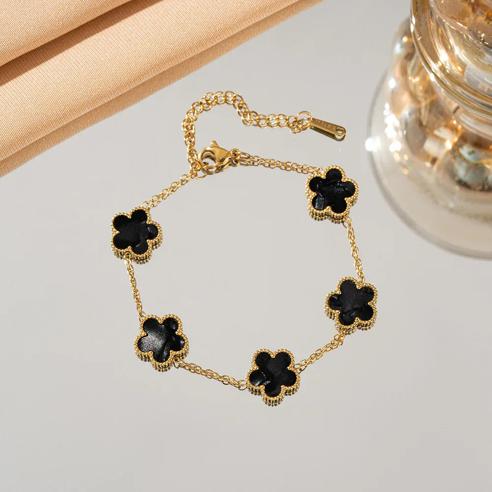 Gradient Color Adjustable Stainless Steel Bracelet for Women Classic Luxury Five Flower Design Fashionable Party Jewelry Gift